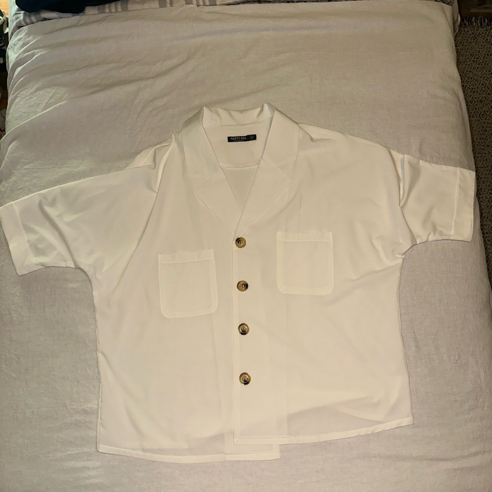 White Short Sleeve Button-Up Shirt